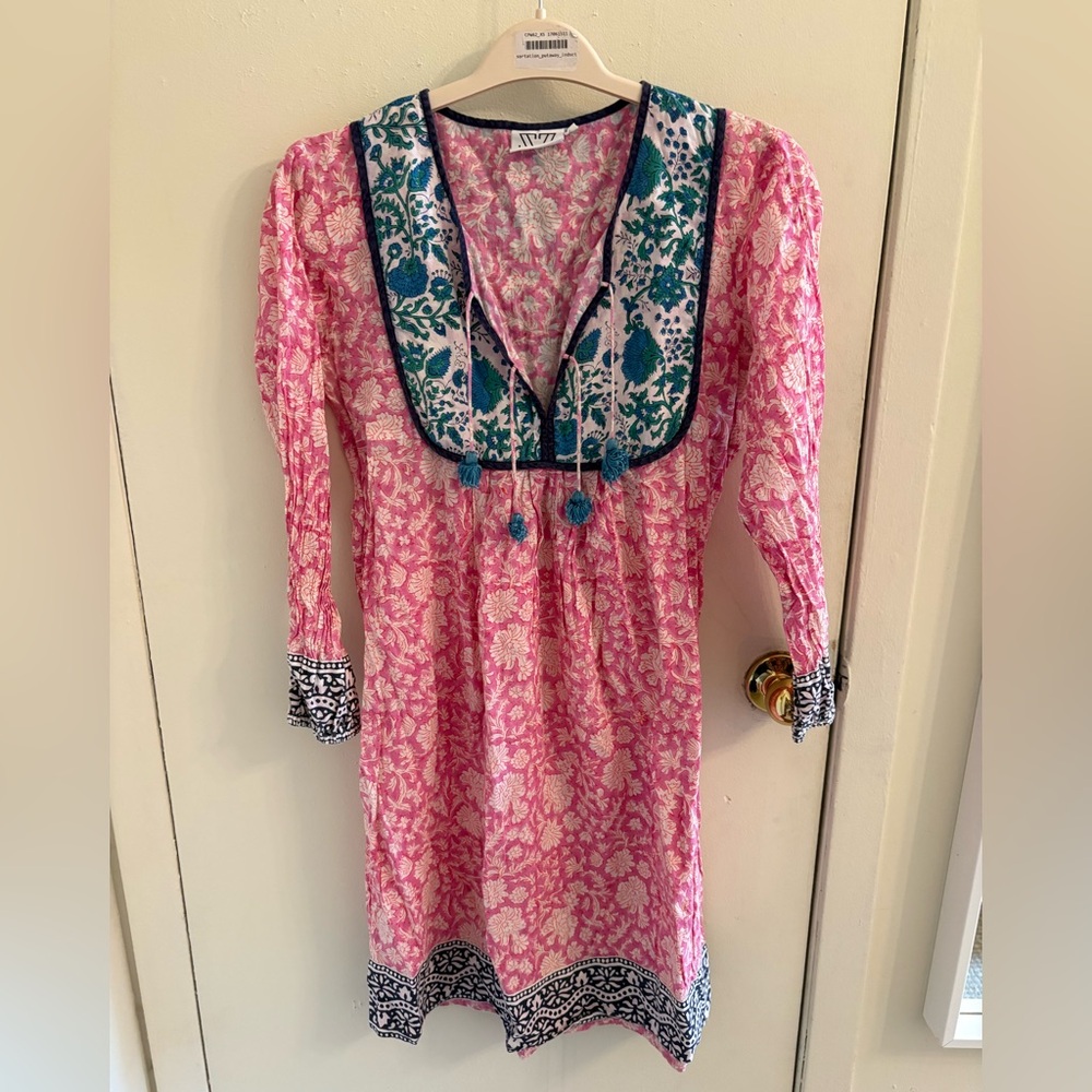 Pink and Blue Long Sleeve Sundress Coverup